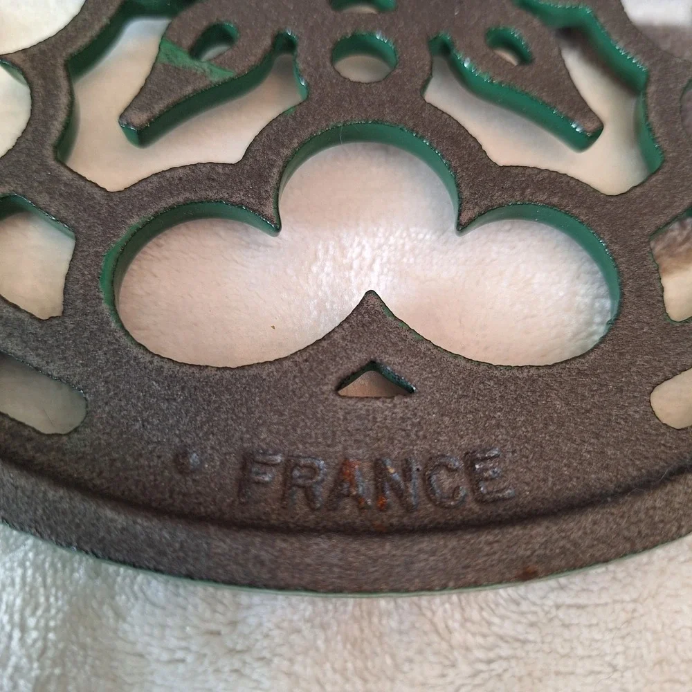 Vintage Cousances Le Creuset Enameled Cast Iron Trivet Hunter Green 8